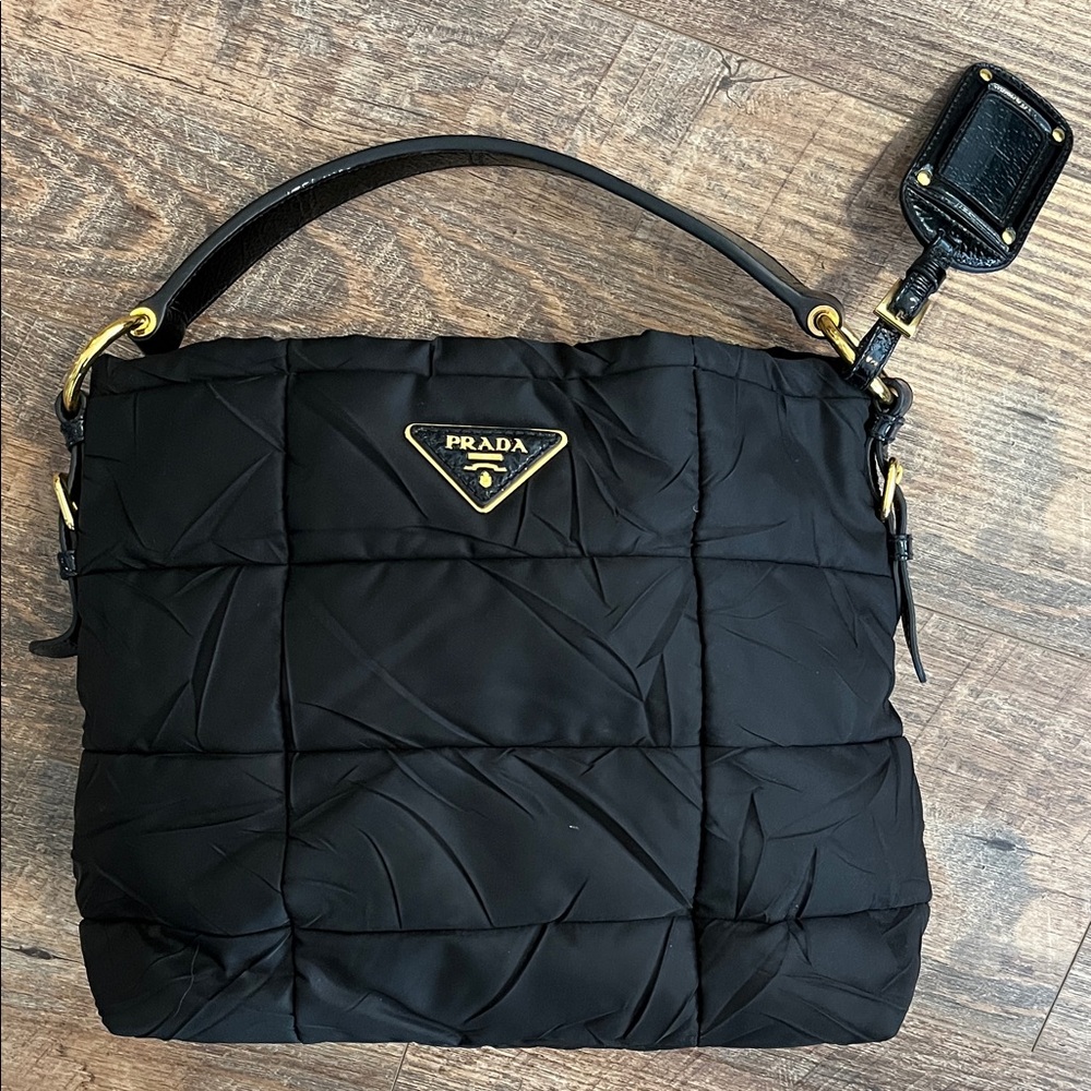 Prada Black Quilted Shoulder Bag with Gold Hardware